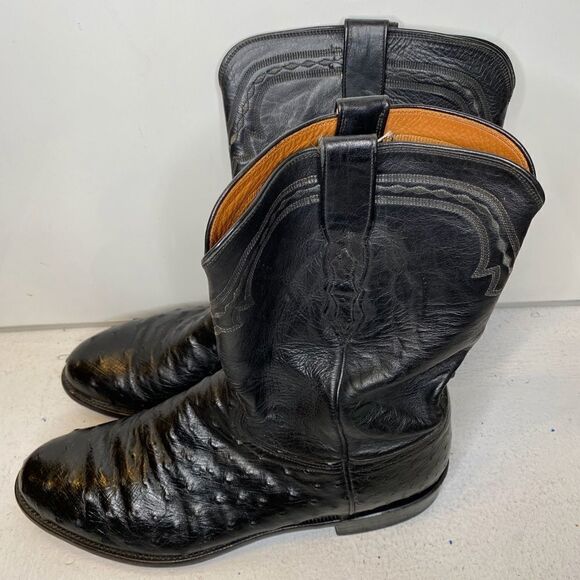LUCCHESE 2000, MEN'S OSTRICH BOOTS, SIZE: 10D COLOR: BLACK, - Picture 1 of 9